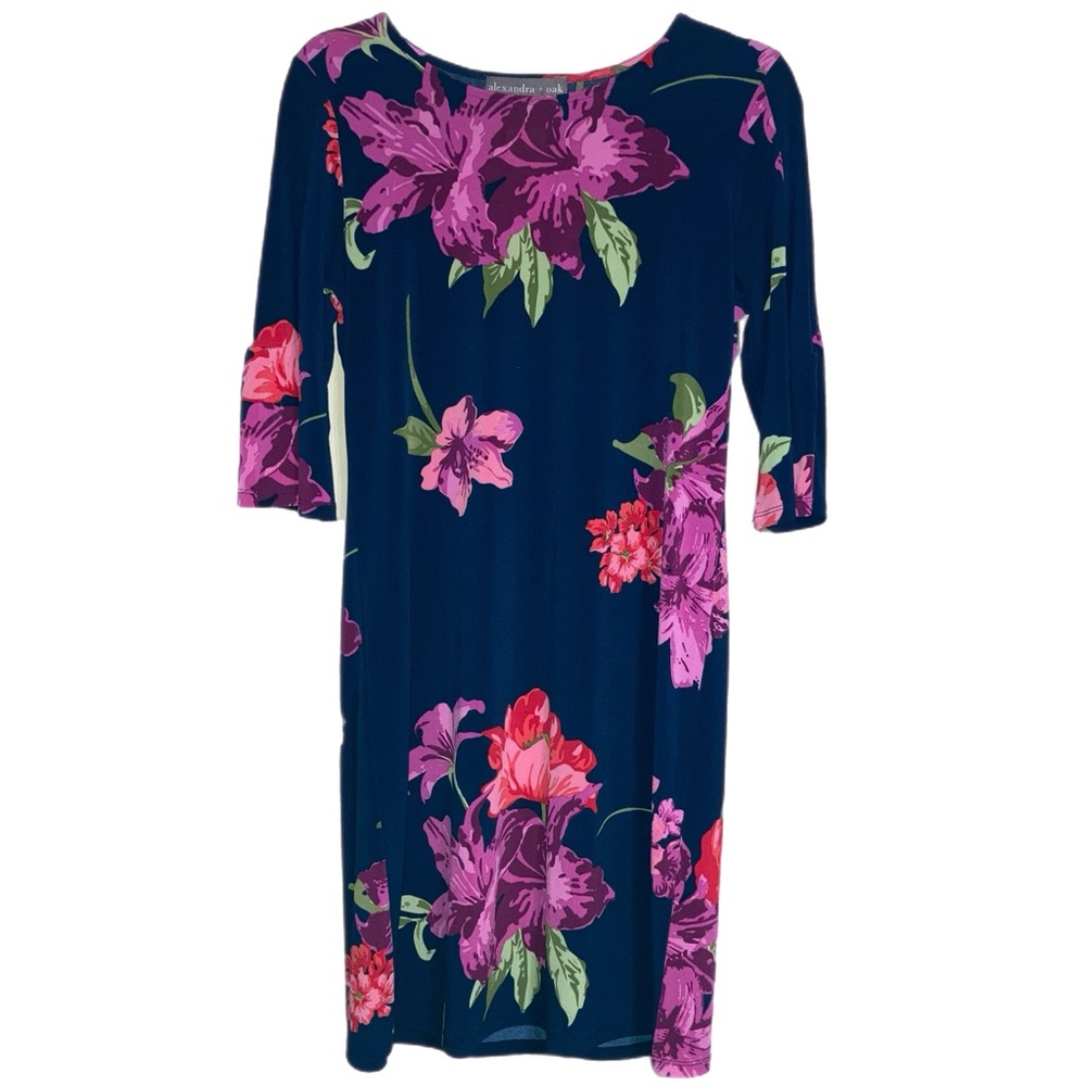 Alexandra & Oak Size Small Floral Dress Navy Pink Purple Green NN EUC! P6521